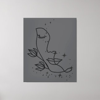 Toile Visage d'art en ligne minimaliste avec des étoiles