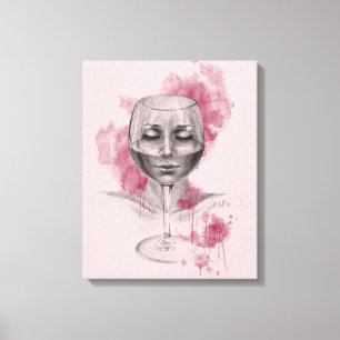 Toile Visage de femme dans un verre à vin dessin surréal