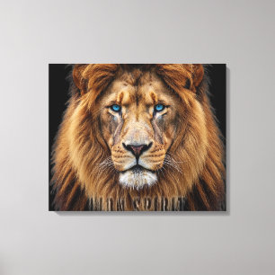Toile Visage majestueux de lion aux yeux bleus Faune A