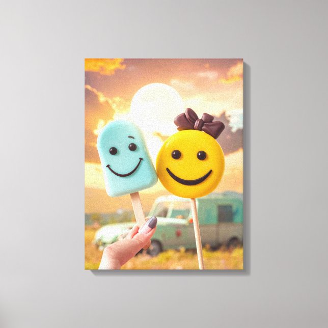 Toile visages souriants sur un bâton (Recto)