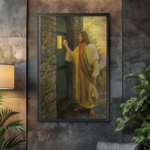 Toile Visitation à Dawn Jesus frappe sur une porte rusti