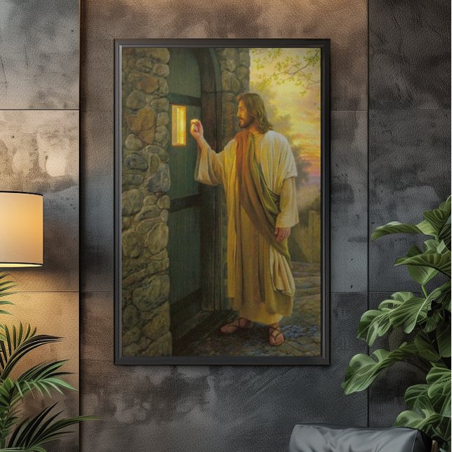 Toile Visitation à Dawn Jesus frappe sur une porte rusti (Créateur téléchargé)