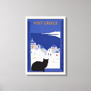 Toile Visite Vintage voyage de Grèce, île de Santorini