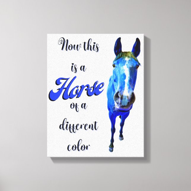 Toile Voici un cheval d'une couleur différente en bleu (Recto)