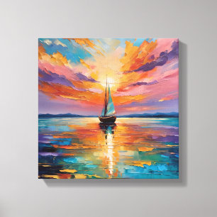 Toile Voile au coucher du soleil sur des eaux vibrantes