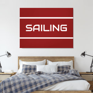 Toile VOILE Blanche Texte Moderne Rayures Sur Fond Rouge