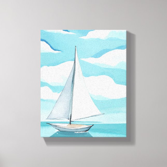 Toile Voile en bleu | Aquarelle Aqua Ocean Waves (Recto)