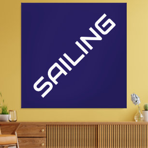 Toile VOILE Nautique Blanc Texte Sur Bleu Marine