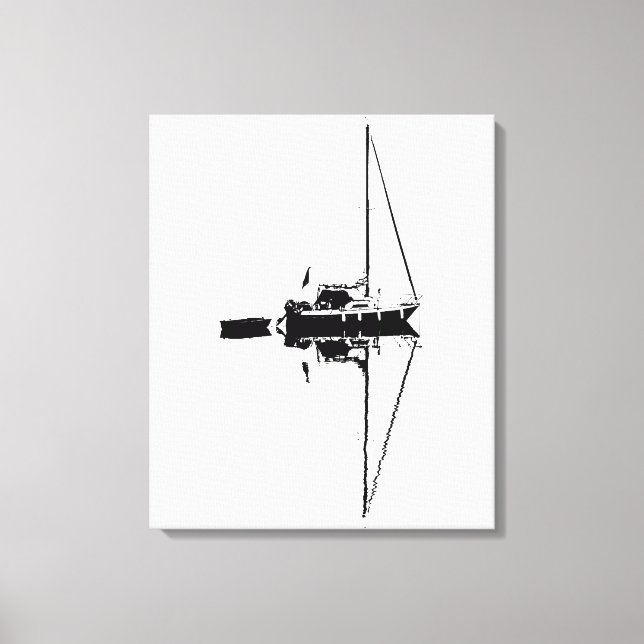 Toile Voile Yacht avec sa réflexion sur une mer calme (Recto)