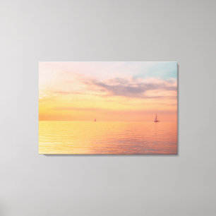 Toile Voiliers au coucher du soleil, océan calme, horizo
