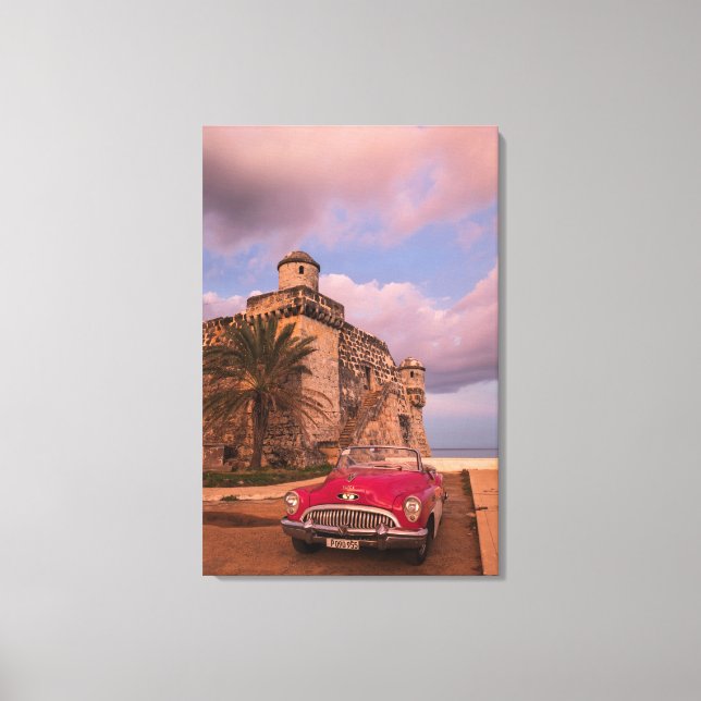 Toile Voiture classique rouge, Cuba (Recto)
