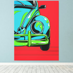 Toile Voiture de Sport Rétro Turquoise Avant Pop Art
