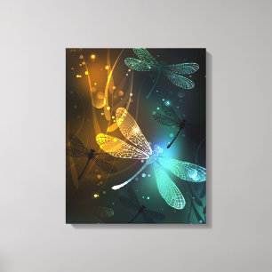 Toile Vol de libellule verte lumineuse
