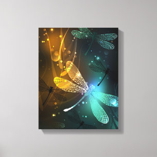Toile Vol de libellule verte lumineuse
