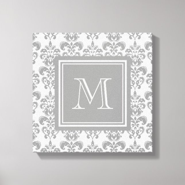 Toile Votre Monogramme, Gris Damas Modèle 2 (Recto)