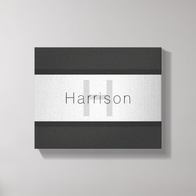 Toile Votre nom et votre monogramme | Gris & Faux Silver (Recto)
