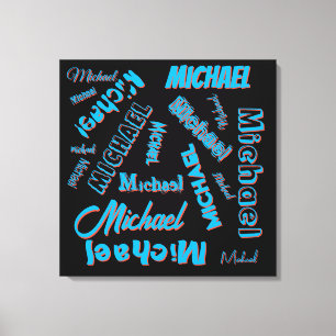 Toile Votre nom motif monogramme bleu rouge noir