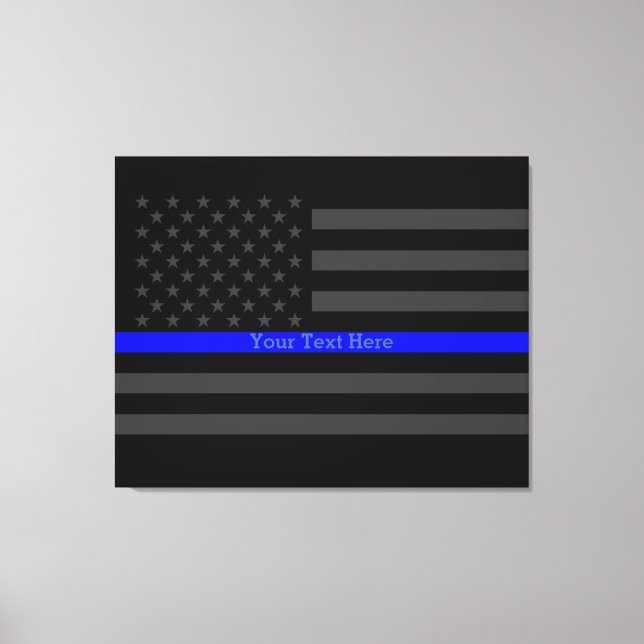Toile Votre texte Ligne Bleue Mince Drapeau noir États-U (Recto)