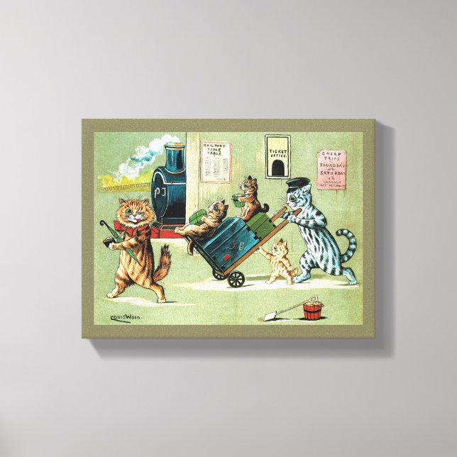 Toile Voyage en train de la famille des chats, Louis Wai (Recto)