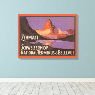 Toile Voyage vintage, montagne du Matterhorn en Suisse