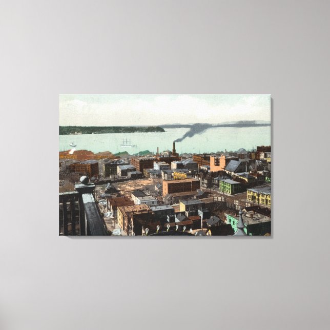 Toile Vue aérienne de la ville et du port (Recto)