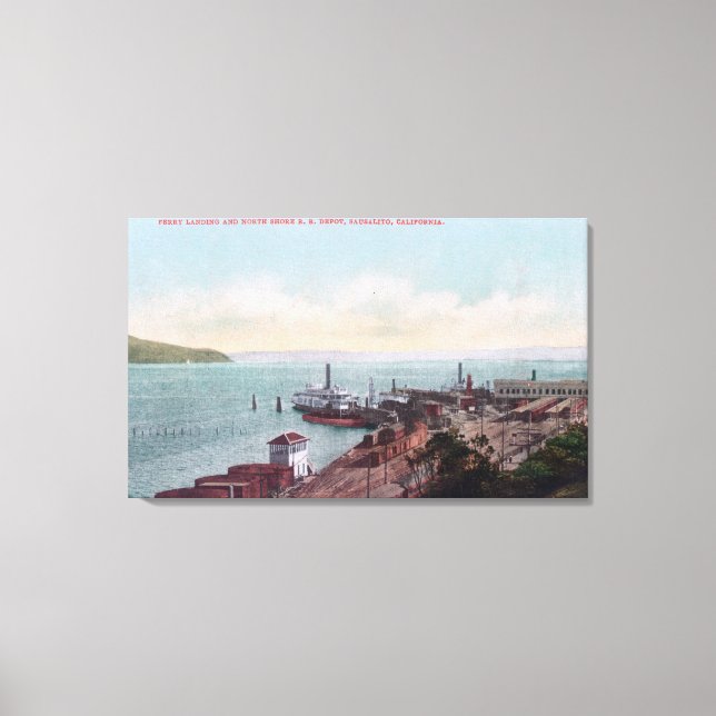 Toile Vue aérienne du débarquement du ferry et du nord (Recto)