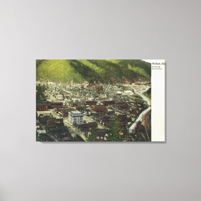 Toile Vue aérienne du Nord-Ouest de TownWallace, ID (Recto)