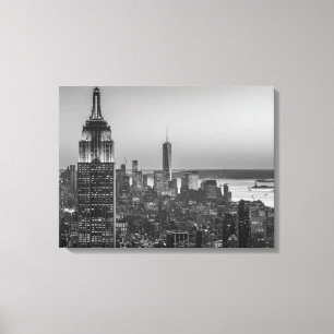 Toile Vue aérienne en noir et blanc de New York City Nig