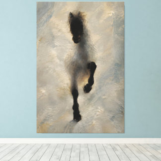 Toile Vue aérienne Peinture à l'huile Cheval noir Art mu