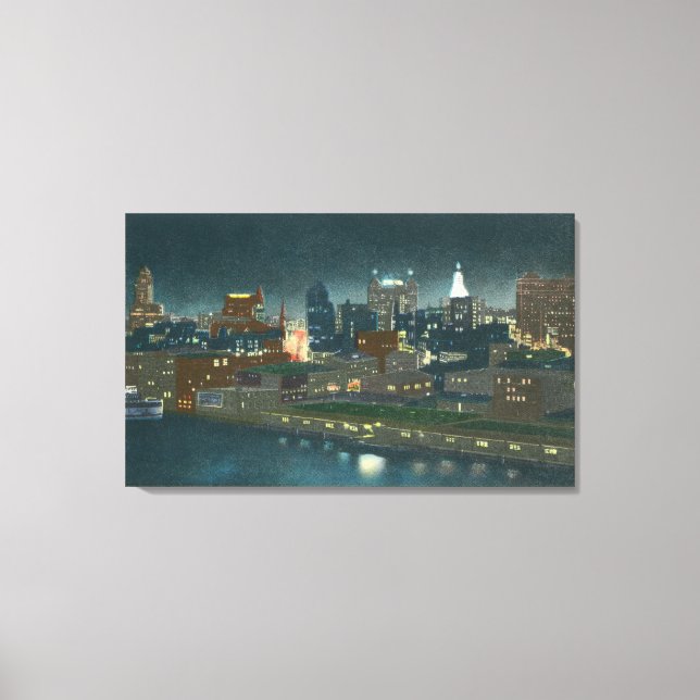 Toile Vue de Buffalo Skyline la nuit (Recto)