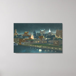 Toile Vue de Buffalo Skyline la nuit