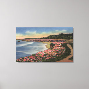 Toile Vue de Cliff Drive sur Ocean, Beach et Flowers