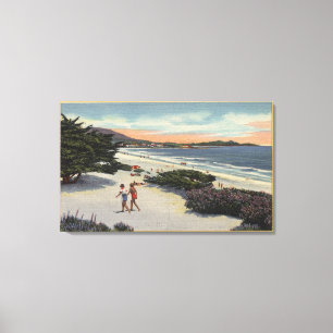 Toile Vue de la plage, marche de Sunbathers