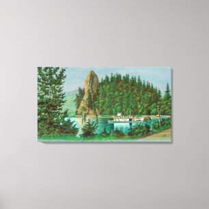 Toile Vue de la roche et du bateau de rivière de coq