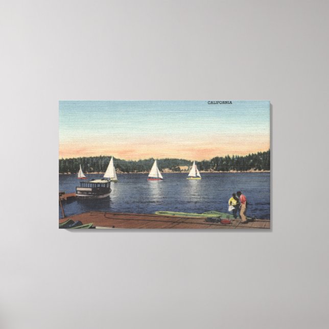 Toile Vue de quai, lac et voiliers (Recto)