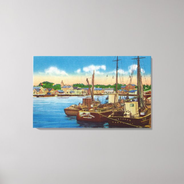 Toile Vue des bateaux de pêche au port (Recto)