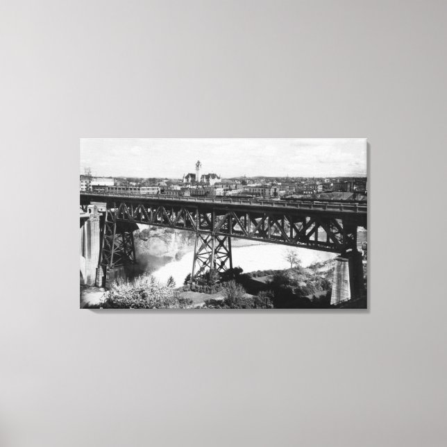 Toile Vue des chutes Spokane et du pont (Recto)