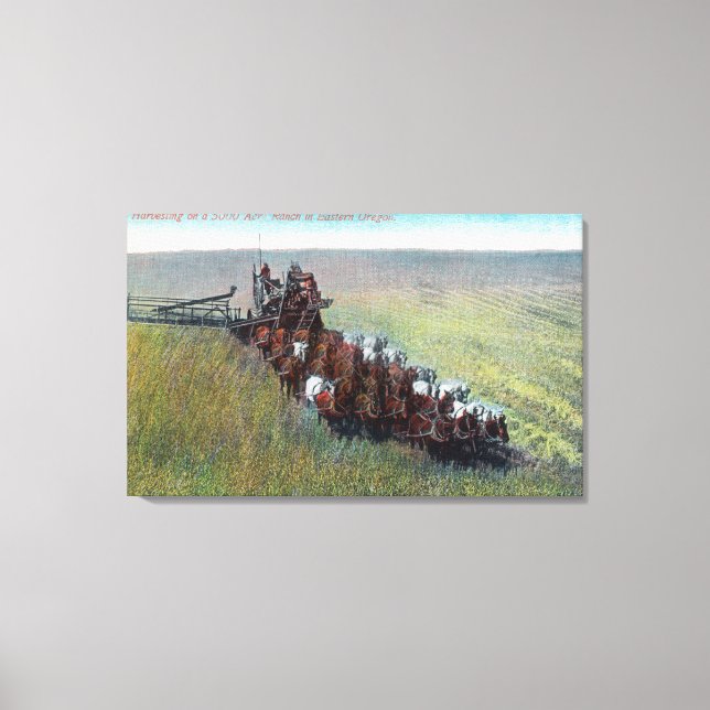 Toile Vue des fermiers récoltant avec un énorme cheval (Recto)