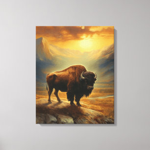 Toile Vue du coucher de soleil de Bison Buffalo