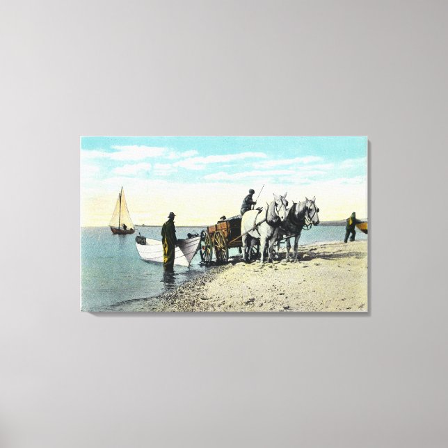 Toile Vue d'un panier à cheval tirant dans un bateau (Recto)