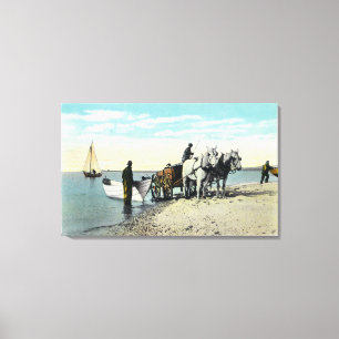 Toile Vue d'un panier à cheval tirant dans un bateau