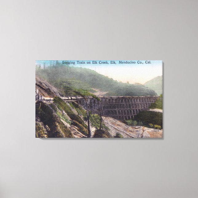 Toile Vue d'un train d'exploitation forestière sur le po (Recto)