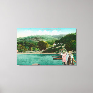 Toile Vue d'une famille sur le lac DockInverness, CA