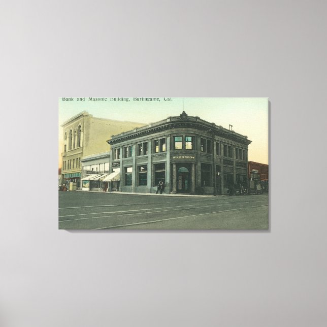 Toile Vue extérieure de la banque et du temple maçonniqu (Recto)