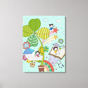 Toile Vue latérale des enfants qui étudient par un plant
