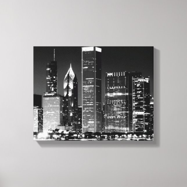 Toile Vue nocturne du célèbre paysage urbain de Chicago (Recto)