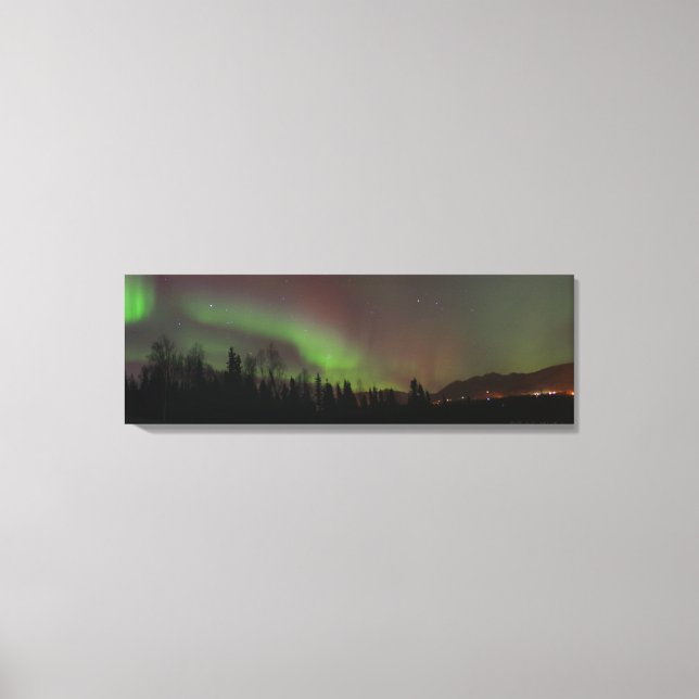 Toile Vue panoramique des aurores boréales en Alaska (Recto)