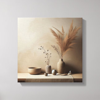 Toile Wabi-Sabi Japandi Ikebana avec vase en céramique