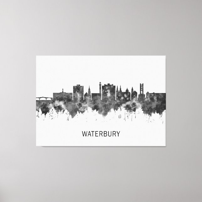 Toile Waterbury Connecticut Skyline BW (Recto)