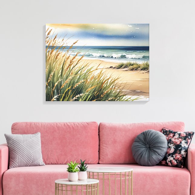 Toile Watercolor Beach Grass and Ocean Scene (Insitu(Salon))